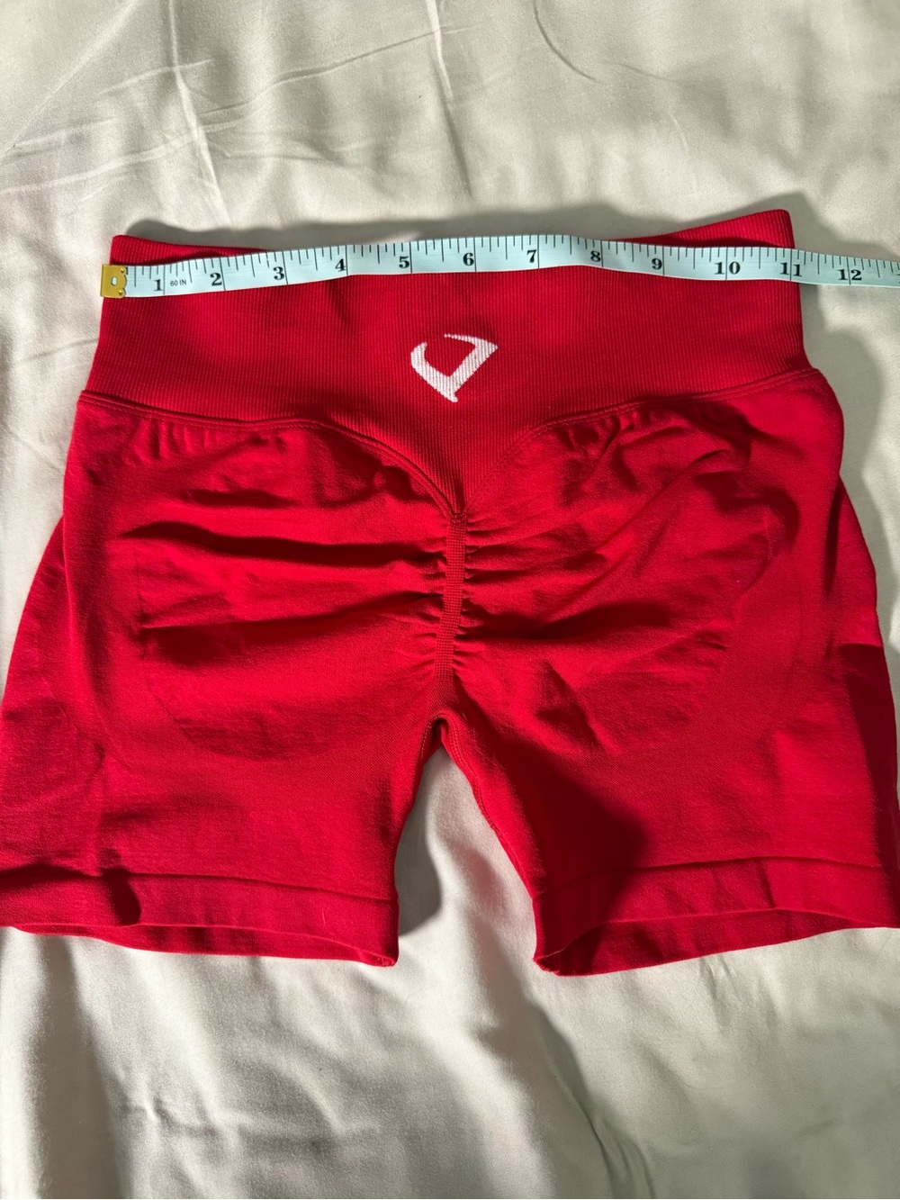 High-Waist Red Seamless Bike Shorts for Women - Picture 6 of 8